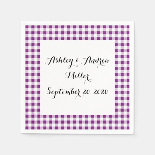 紫の白いギンガムパターン スタンダードカクテルナプキン (正面)
