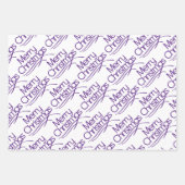 紫の白いクリスマスタイポグラフィとドットの休日 ラッピングペーパーシート (正面3)