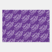 紫の白いクリスマスタイポグラフィとドットの休日 ラッピングペーパーシート (正面)