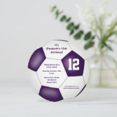 紫の白いサッカーをテーマにした誕生日パーティー 案内状 (スタンド正面)