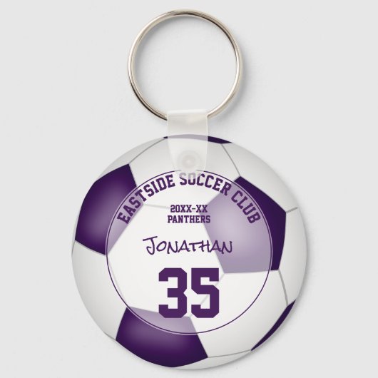 紫の白いサッカーチームの色の子供のスポーツの贈り物 キーホルダー (正面)