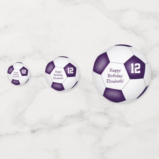 紫の白いスポーツの誕生日パーティサッカーボール コンフェッティ (裏面)