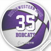 紫の白いチームカラーズボーイズバスケットボール シール (正面)