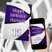 紫の白いチームカラーバスケットボールの女の子の誕生日 カード