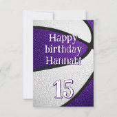 紫の白いチームカラーバスケットボールの女の子の誕生日 カード (正面)
