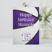 紫の白いチームカラーバスケットボールの女の子の誕生日 カード (スタンド正面)