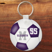 紫の白いチームシンプルは、女の子の男の子サッカーをカラー キーホルダー (正面)