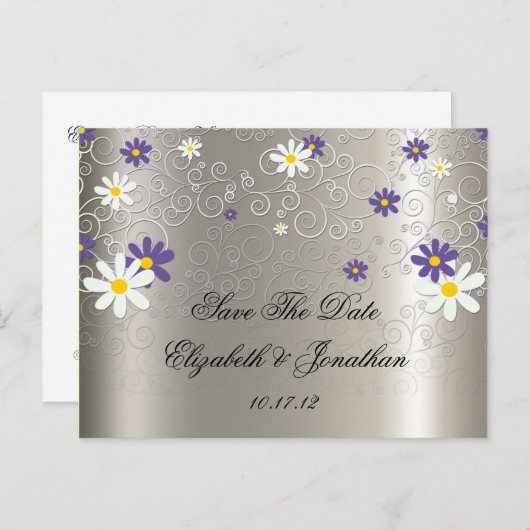 紫の白いデイジーが銀に渦巻き救く 案内ポストカード (正面/裏面)