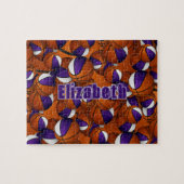 紫の白いバスケットチームカラーパーソナライズされた ジグソーパズル (横)