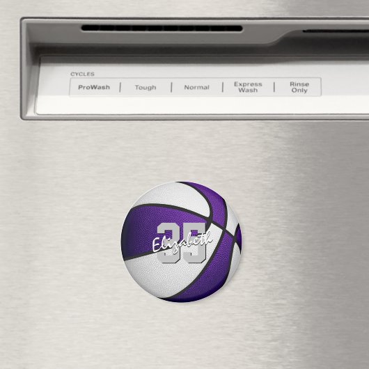 紫の白いバスケットチームカラーパーソナライズされた マグネット (インサイチュ (食洗機))