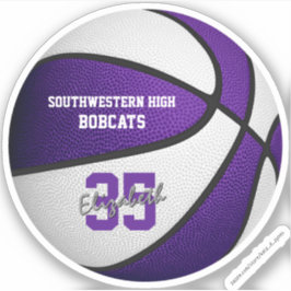 紫の白いバスケットボールの女の子の男の子チームカラー シール