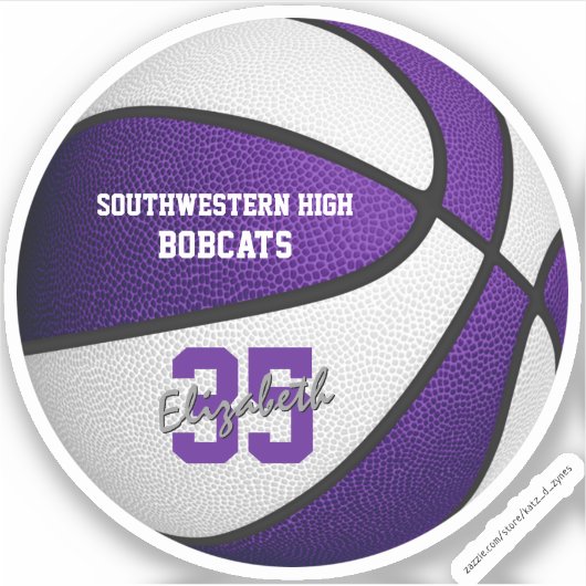 紫の白いバスケットボールの女の子の男の子チームカラー シール (正面)