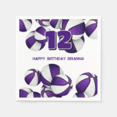 紫の白いバスケット男の子の女の子スポーツパーティー スタンダードカクテルナプキン (正面)