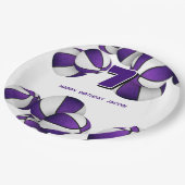 紫の白いバスケット男の子の女の子スポーツパーティー ペーパープレート (アングル)