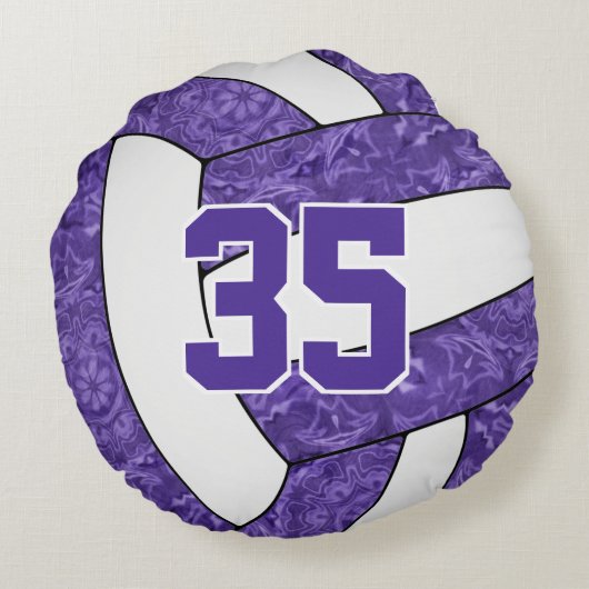 紫の白いバレーボールのチームの色の女の子スポーツ ラウンドクッション (裏面)