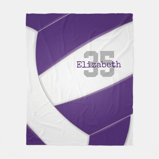 紫の白いバレーボールの女の子や男のパーソナライズされた子 フリースブランケット (正面)