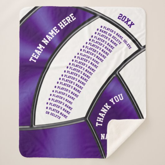 紫の白いバレーボールパーソナライズされたコーチのギフト シェルパブランケット (正面)