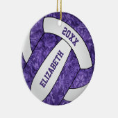 紫の白いパーソナライズされた女子バレーボール セラミックオーナメント (右)
