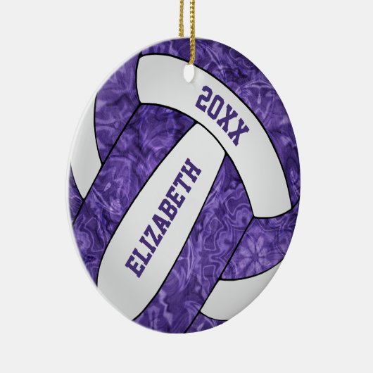 紫の白いパーソナライズされた女子バレーボール セラミックオーナメント (右)