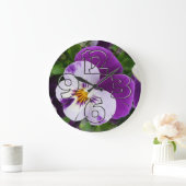 紫の白いヒナギク ラージ壁時計 (ホーム)
