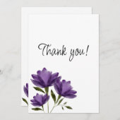 紫の白いフローラモダンロマンチックなミニマリスト サンキューカード (正面/裏面)