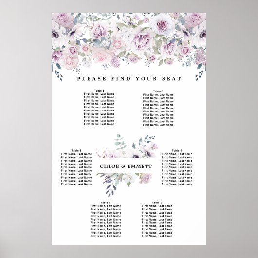 紫の白いフローラ6テーブルの座席表 ポスター (正面)