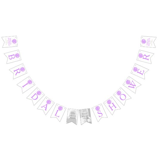 紫の白いポシーブライダルシャワーの写真集 バンティングフラッグ (全)