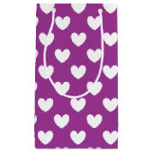 紫の白いポルカハート スモールペーパーバッグ (正面)