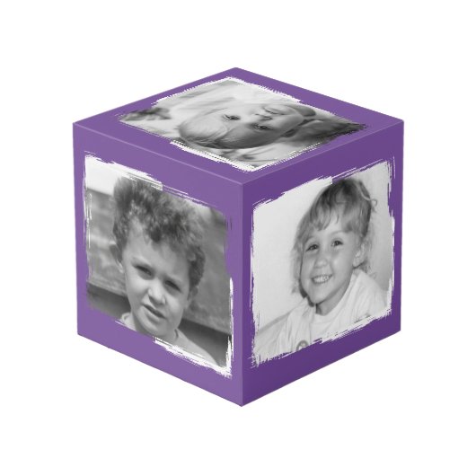 紫の白い写真カスタマイズを4枚の画像に追加 フォトキューブ (裏面アングル)