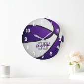 紫の白い女の子の男の子バスケパーソナライズされたット ラージ壁時計 (ホーム)