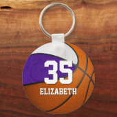 紫の白い女の子バスケットボールスクールチームカラー キーホルダー (裏面)