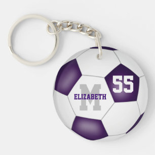 紫の白い学校の色の女の子サッカー キーホルダー