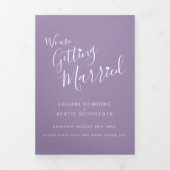紫の白い小さなハート結婚のオールインワン 三つ折り招待状 (カバー)