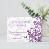 紫の白い抽象芸術フローラ小さな返信カード 出欠カード (スタンド正面)