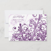 紫の白い抽象芸術フローラ小さな返信カード 出欠カード (裏面)
