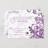 紫の白い抽象芸術フローラ小さな返信カード 出欠カード (正面/裏面)
