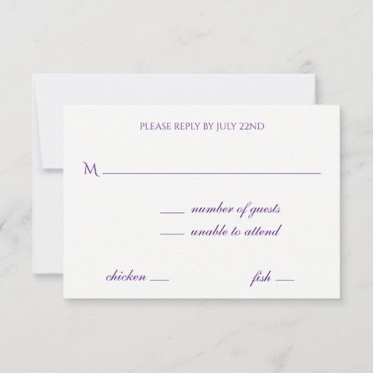 紫の白い文字王室の灯 出欠カード (裏面)