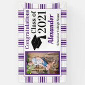 紫の白い格子縞の学校のカラー卒業 横断幕 (縦)