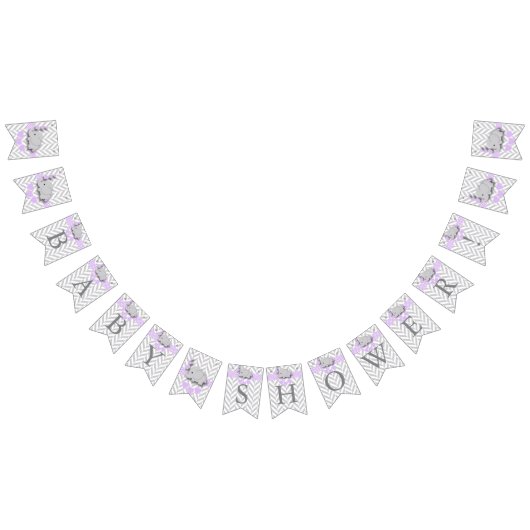 紫の白い灰色の象の赤ちゃんシャワー バンティングフラッグ (全)