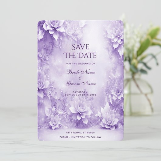 紫の白い花が日付を保存 セーブザデート (スタンド正面)