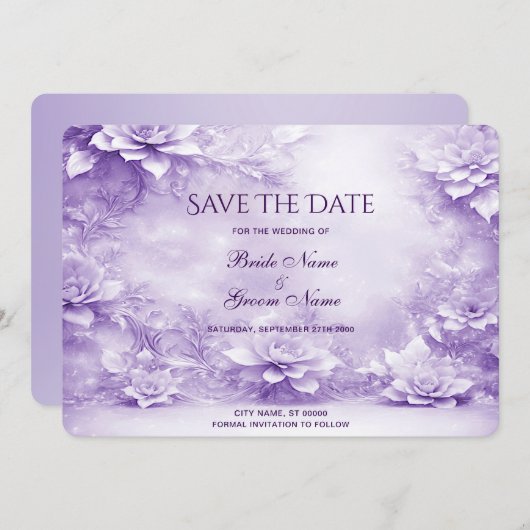 紫の白い花が日付を保存 セーブザデート (正面/裏面)