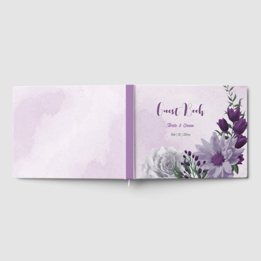 紫の白い花の結婚緑 ゲストブック (全面)