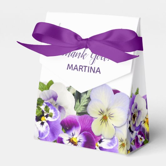 紫の白い花模様の誕生日の名前ありがとう フェイバーボックス (正面サイド)