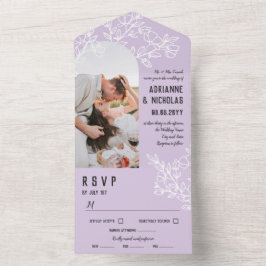 紫の白い花開く枝の写真結婚  オールインワン招待状