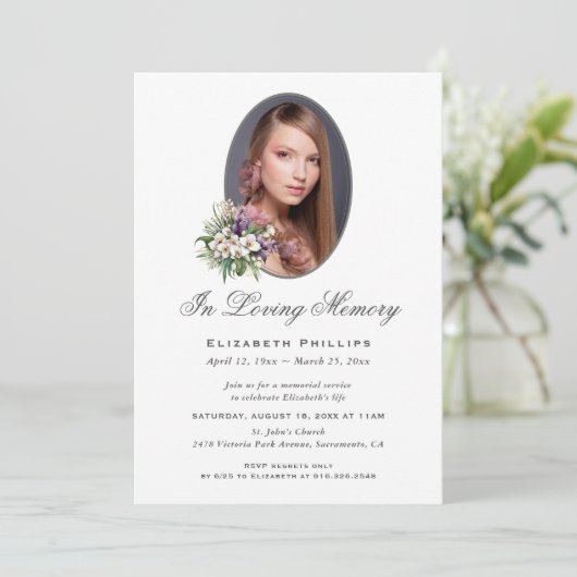 紫の白い蘭のフローラ写真を愛の記憶に 招待状 (スタンド正面)