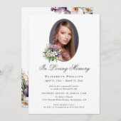 紫の白い蘭のフローラ写真を愛の記憶に 招待状 (正面/裏面)