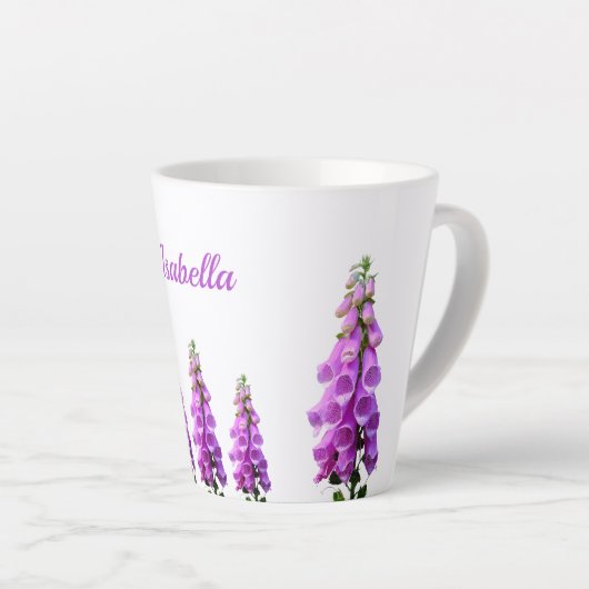 紫の白い野の花フローラピンク名 カフェラテマグ (右アングル)