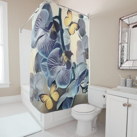 紫の白い黄色の蘭のフローラ シャワーカーテン (インサイチュ)