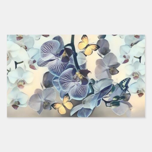 紫の白い黄色の蘭のフローラ 長方形シール (正面)