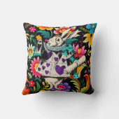 紫の白うさぎオンカラフルフローラ クッション (裏面)